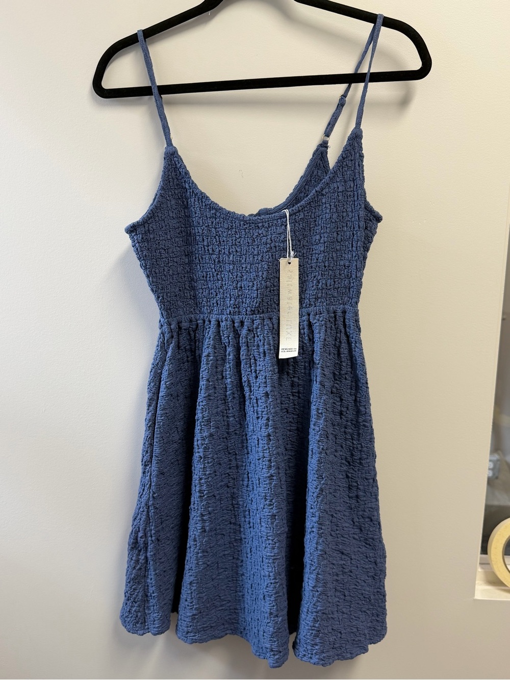 Saltwater LUXE Women’s S Blue Smocked Tie Back V-Neck Sundress Short Dress